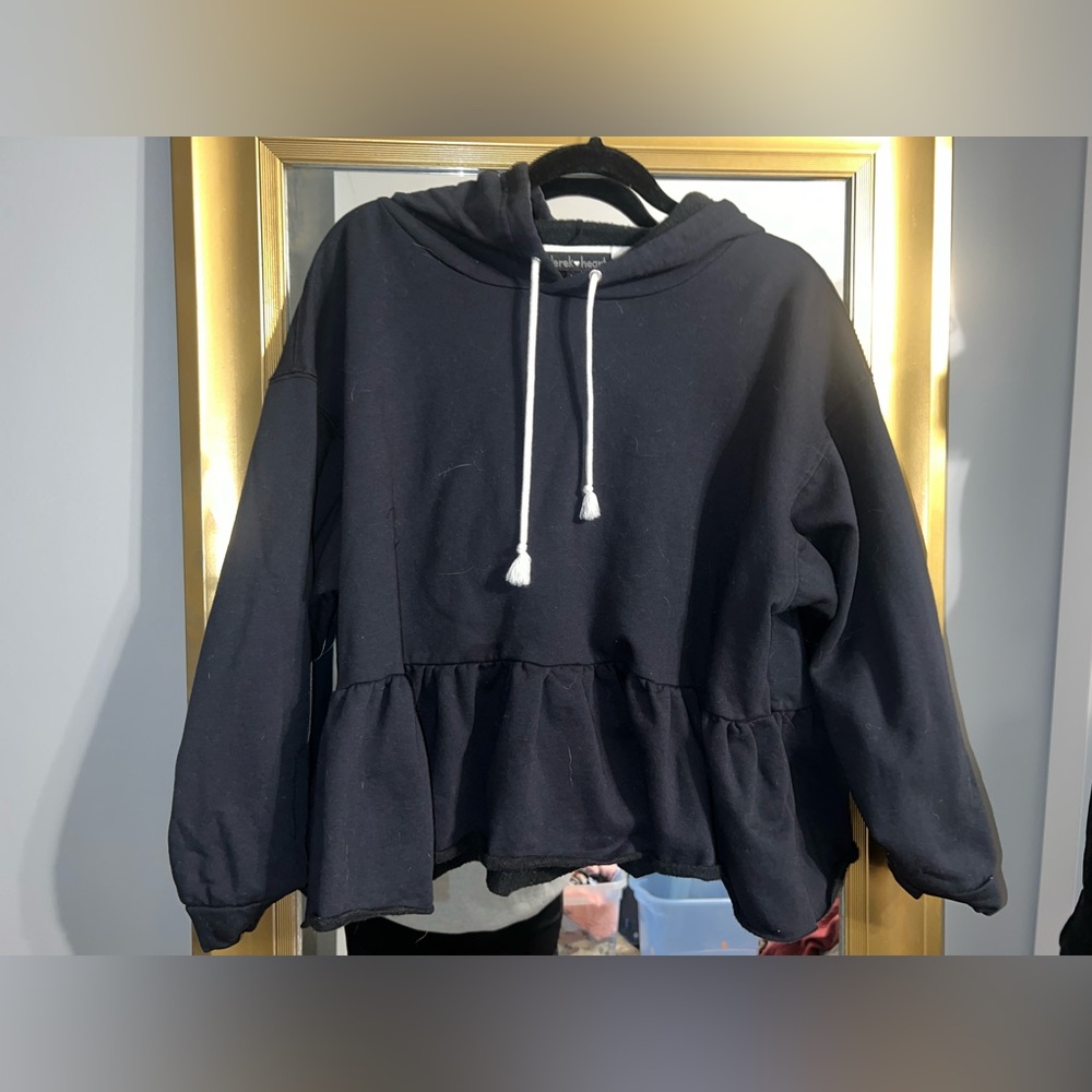 Derek Heart Charcoal Hoodie with White Accents Peplum
